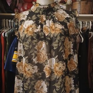 Floral Ruffle Blouse - Black and Yellow